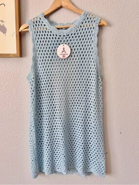 Anrabess blue crochet open back coverup nwt